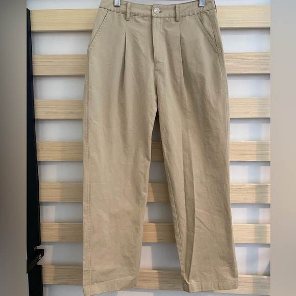 DAZY tan high waist fold pleated pants - Picture 1 of 2